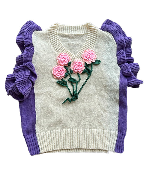 Floral Knit Ruffle Shoulder Vest