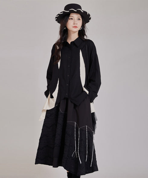 Layered Texture Line Flare Skirt