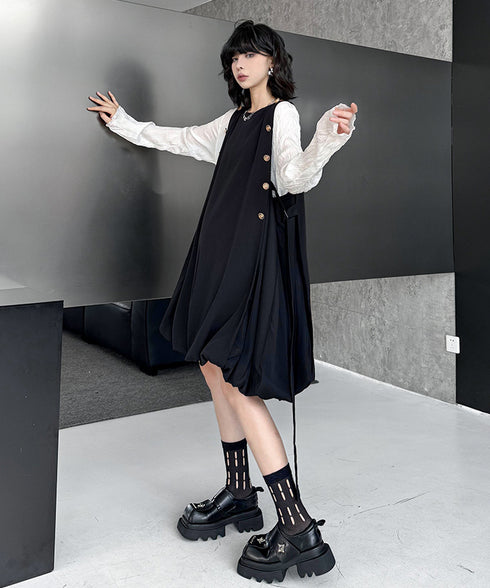 Side Button Balloon Dress