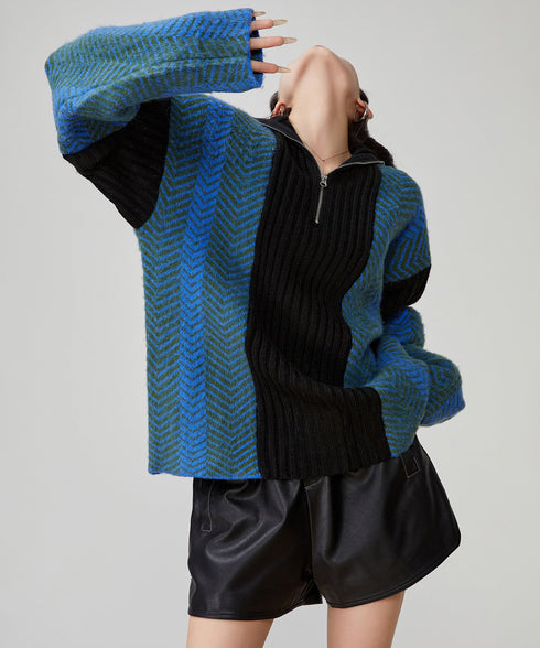 Chevron Zip Knit Top