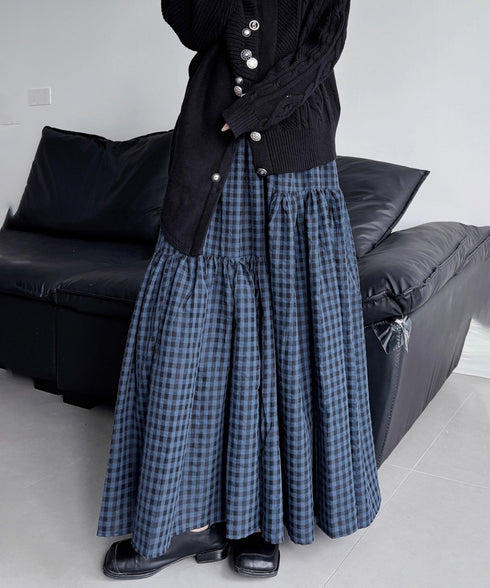Tiered Check Flare Skirt