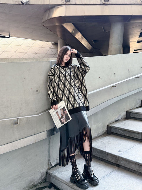 Geometric Pattern Knit Sweater