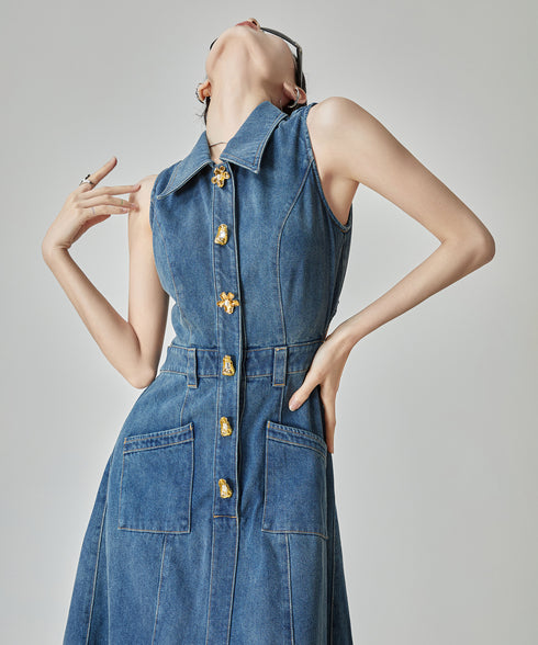 Back Cut Denim Dress