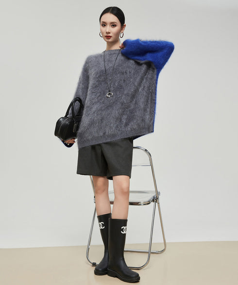 Soft Fuzzy Contrast Sleeve Top