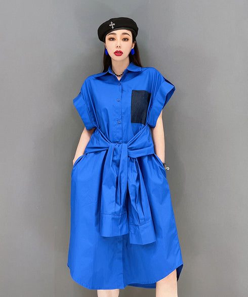 Half Sleeve Color Pop Pocket Dress