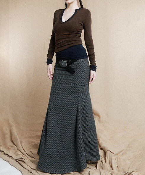 Rib Drape Flare Skirt