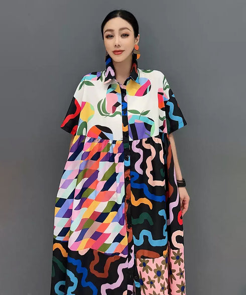 Colorful Panel Pattern Dress