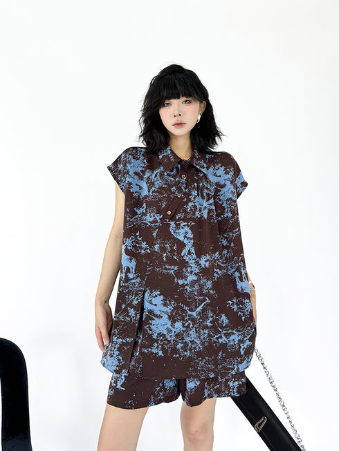 Forest Blur Blouse & Shorts Co-ord