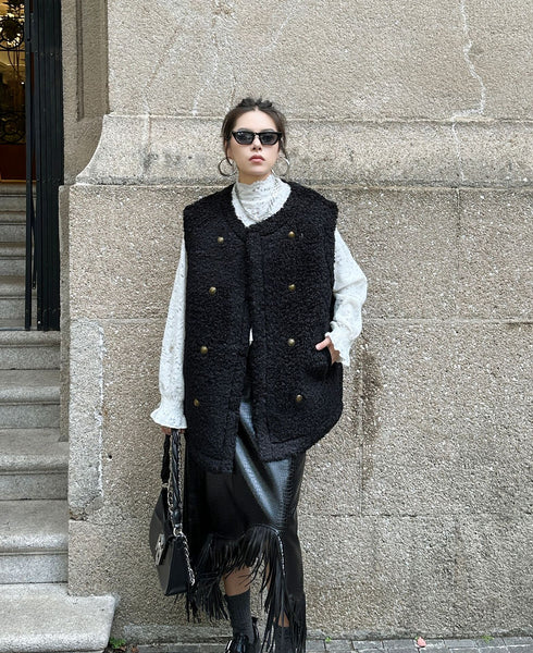 Textured Double Button Vest