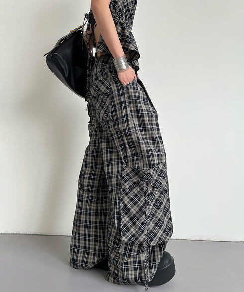 Plaid Vest Top & Cargo Wide Pants Series
