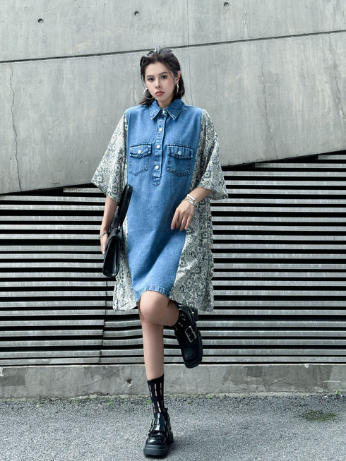 Panel Mix Denim Dress
