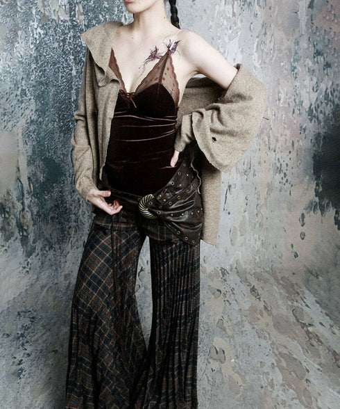 Plaid Flare Ribbon Pants