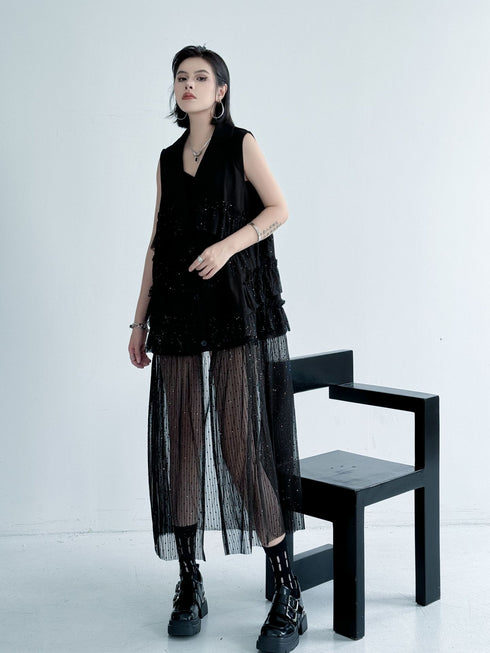 Frill Mesh Layered Vest