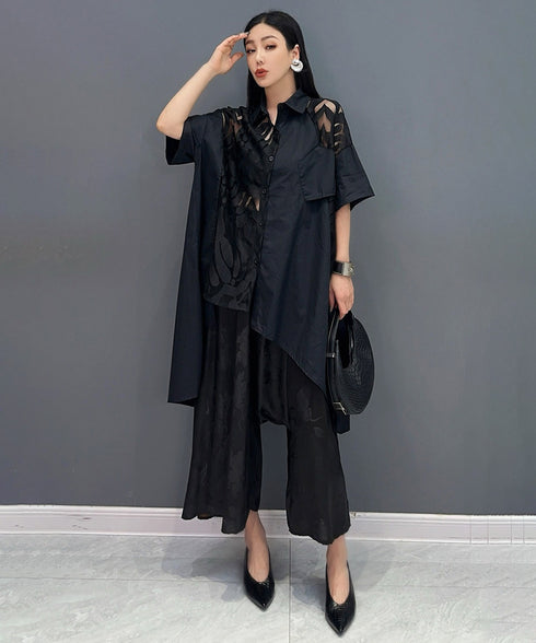 Sheer Panel Asym Cut Blouse