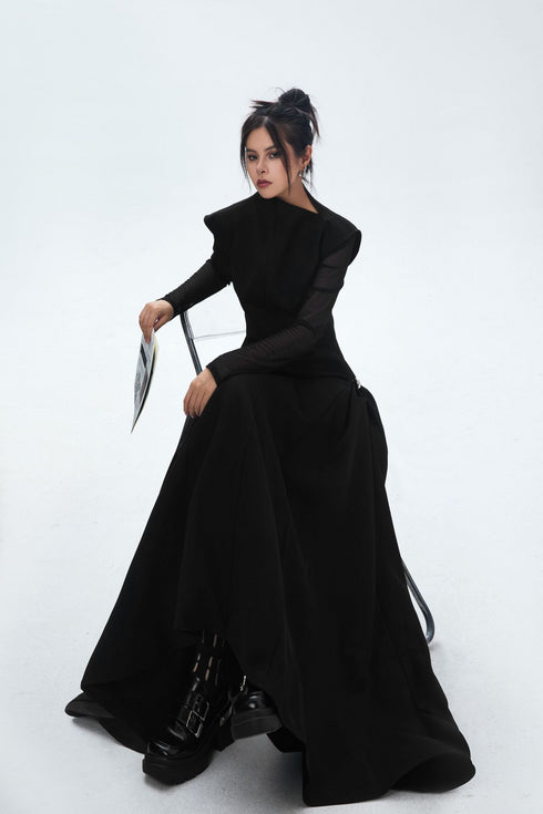 Sheer Sleeve Long Dress