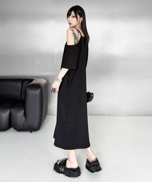 Zip Strap Drape Dress