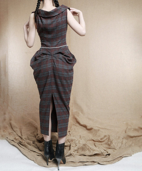 Plaid Draped Corset Dress