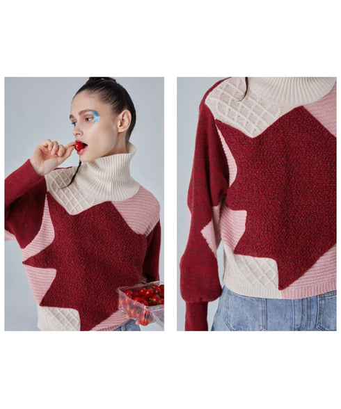 Patch Texture Mix Knit Sweater