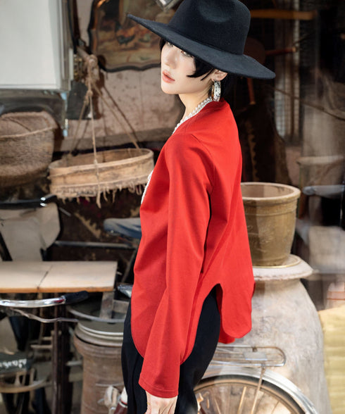 Wave Hem Long Sleeve Top