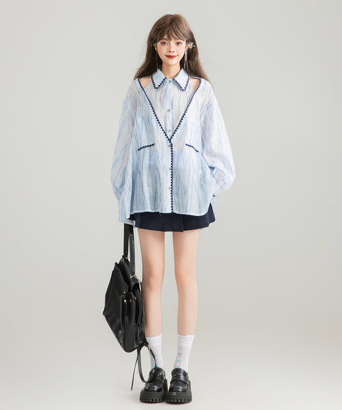 Shoulder Slit Gather Blouse