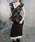 Plaid Edge Frill Blouse