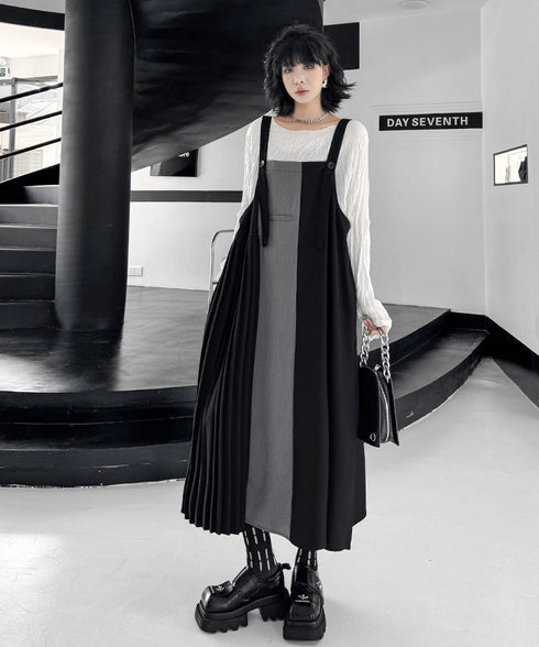 Bicolor Pleated Jumper Dress