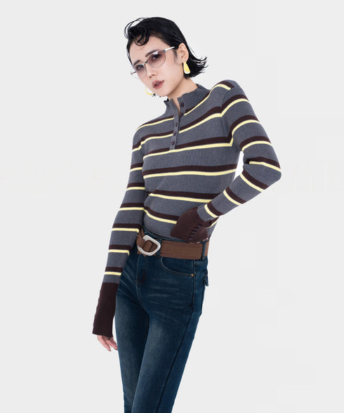 Stripe Thumbhole Rib Top