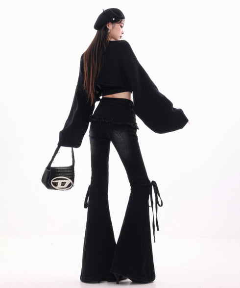 Frayed Contrast Knit Top