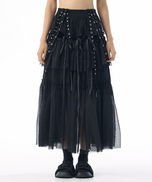 Tiered Mesh Belt Skirt