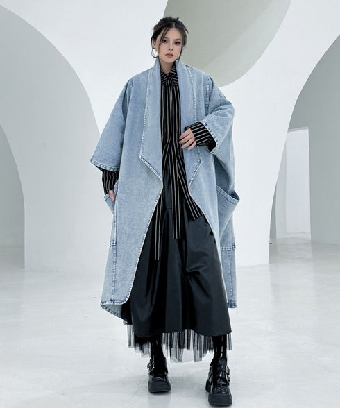 Washed Long Denim Coat