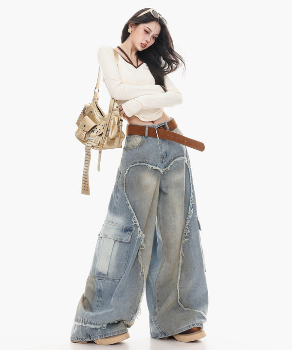 Fringe Curve Panel Denim Pants