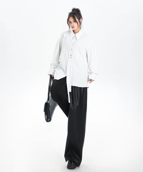 Pinstripe Belted Long Shirt
