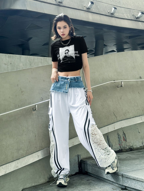 Hybrid Denim Lace Track Pants