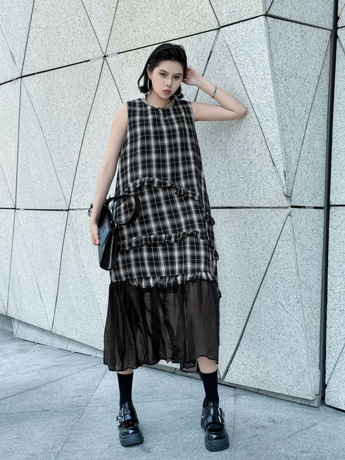 Layered Check Frill Dress