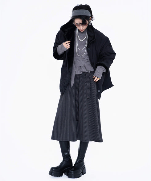 Pinstripe Flared Midi Skirt