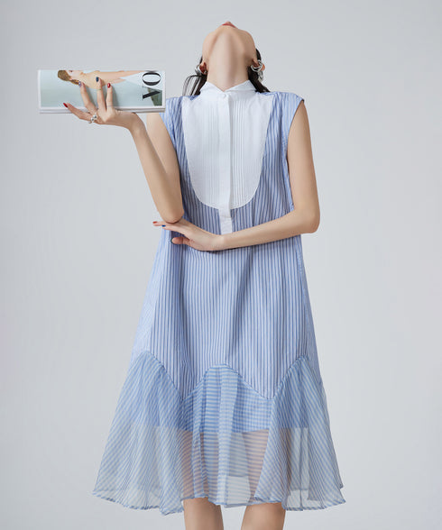 Stripe Frill Sleeveless Dress