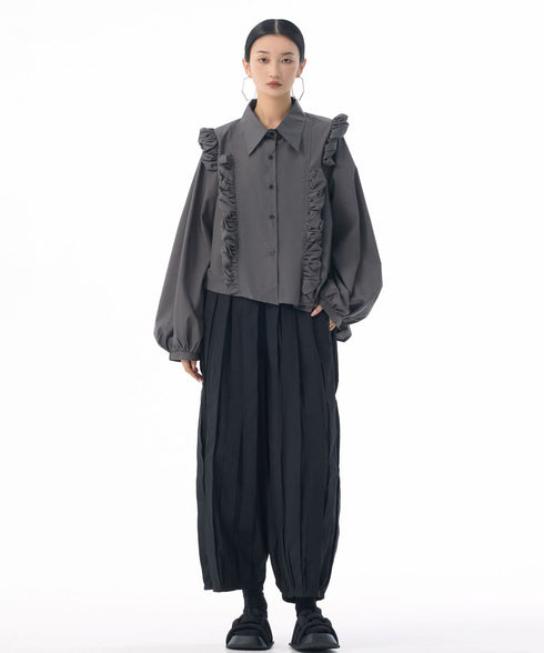 Front Ruffle Volume Blouse