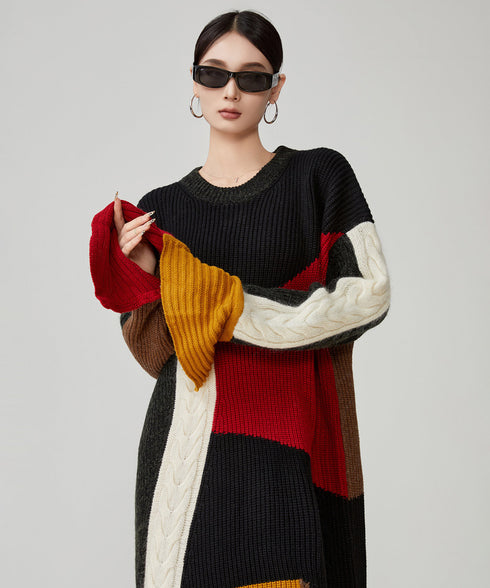 Patchwork Cable Knit Dress
