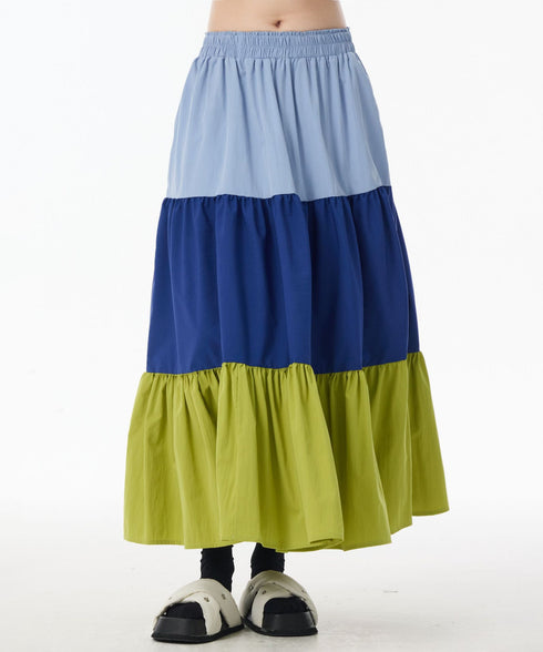 Color Block Tiered Maxi Skirt
