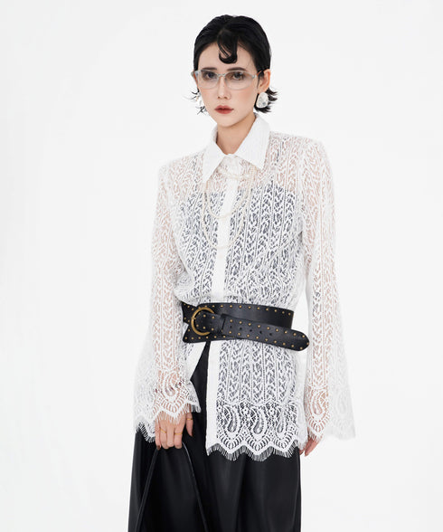 Lace Pattern Sheer Blouse