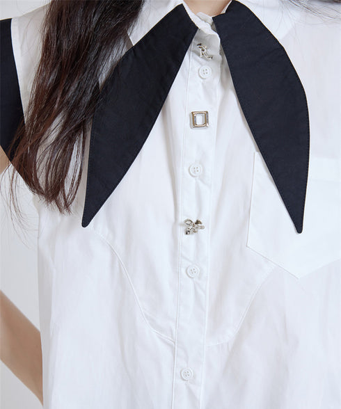 Contrast Collar Blouse