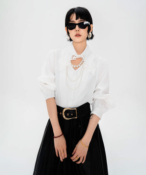 Lace Collar Volume Sleeve Blouse