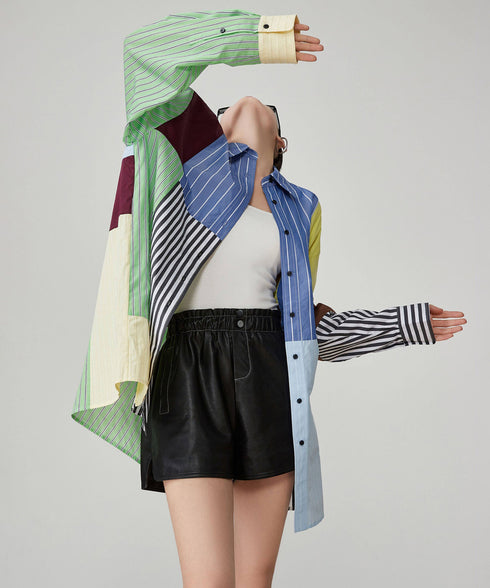 Patchwork Stripe Long Blouse
