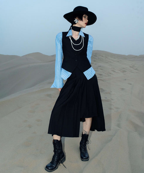 Pleated Draped Midi Skirt