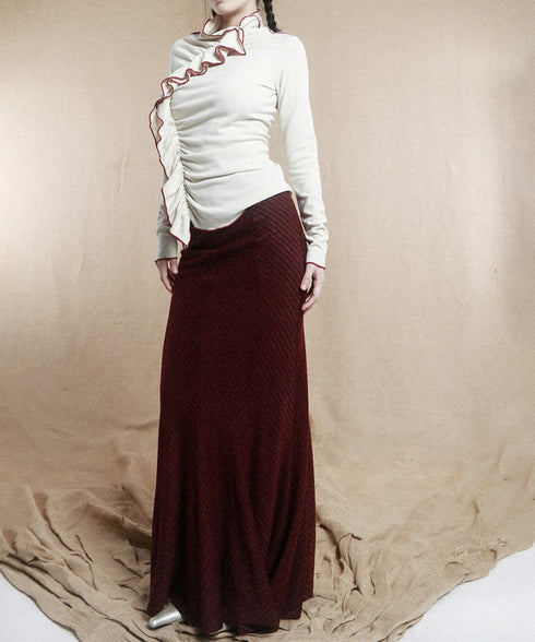 Ruffle Spiral Highneck Top