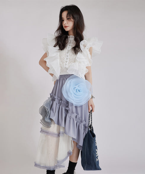 Floral Ruffle Lace Blouse