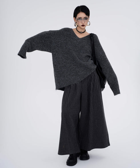 Stripe Wide Pleated Pants