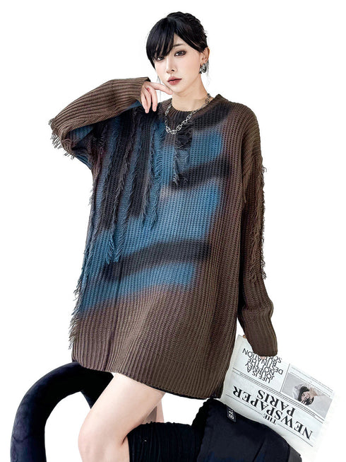 Fringe Gradient Knit Sweater