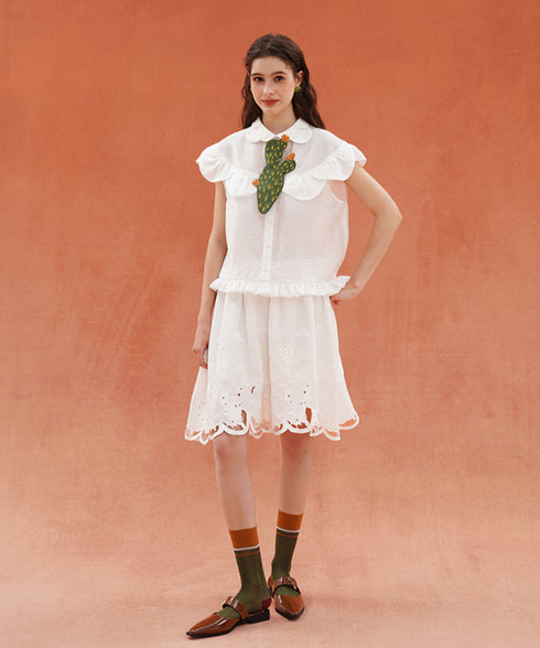 Scallop Embroidered Flare Skirt