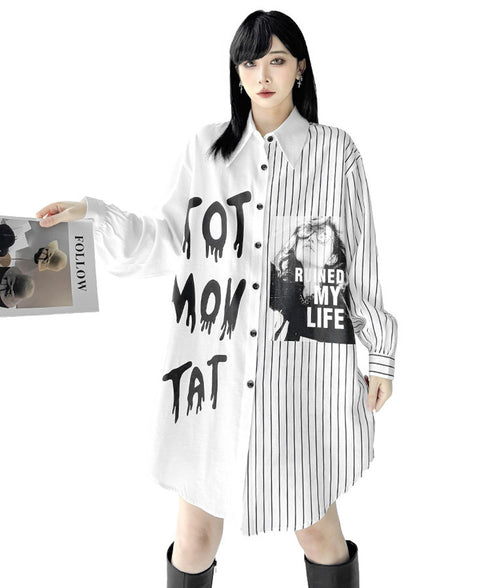 Split Print Stripe Shirt
